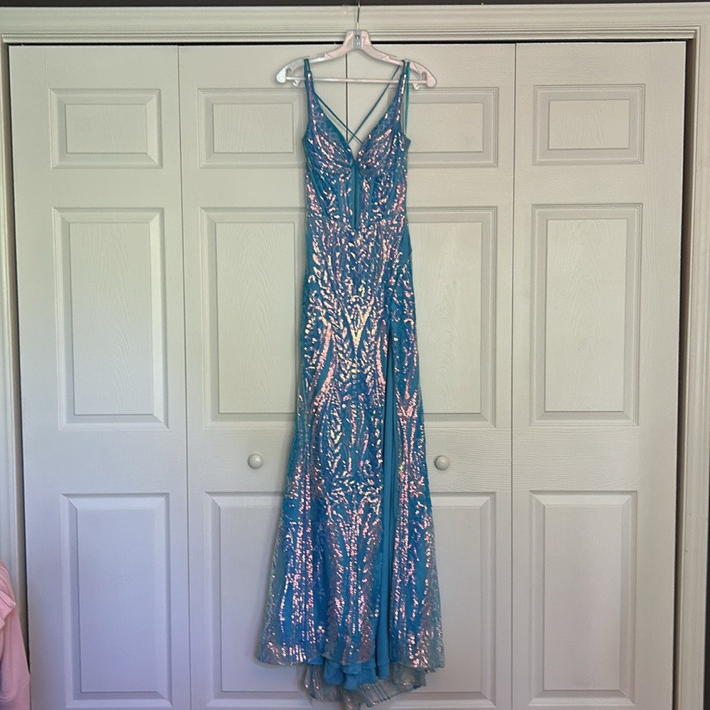 Stunning Blue Sequin Prom Dress - Picture 3 of 11